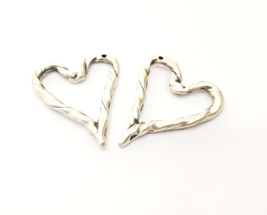 2 Heart Charms Antique Silver Plated Charms (40x34mm) G18105