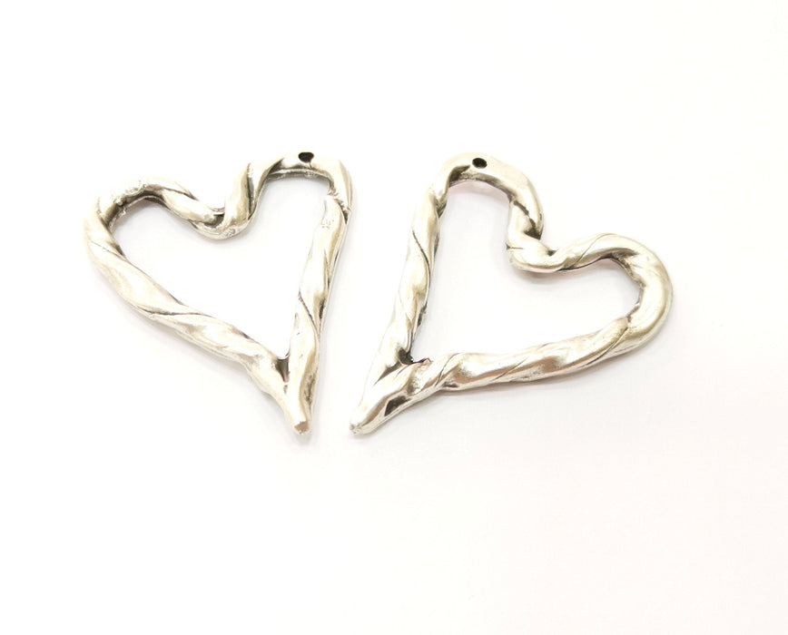 2 Heart Charms Antique Silver Plated Charms (40x34mm) G18105