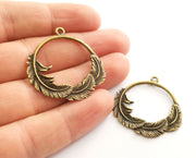 2 Feather Charms Antique Bronze Plated Charms (37mm)  G18616