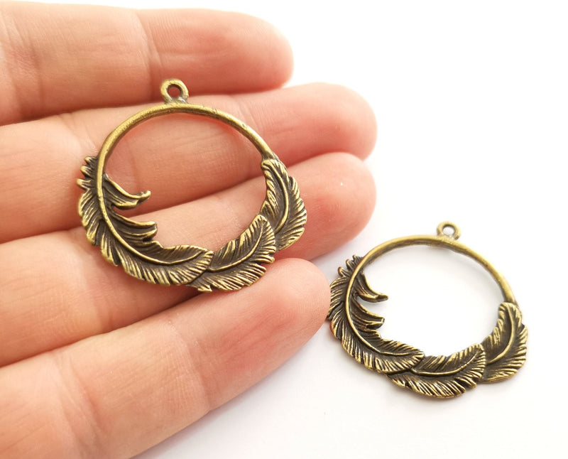 2 Feather Charms Antique Bronze Plated Charms (37mm)  G18616