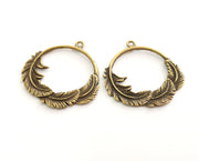 2 Feather Charms Antique Bronze Plated Charms (37mm)  G18616