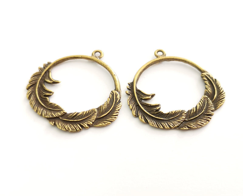 2 Feather Charms Antique Bronze Plated Charms (37mm)  G18616