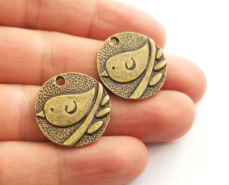 4 Antique Bronze  Bird, Branch Charms Antique Bronze Plated Charms (23mm) G18617