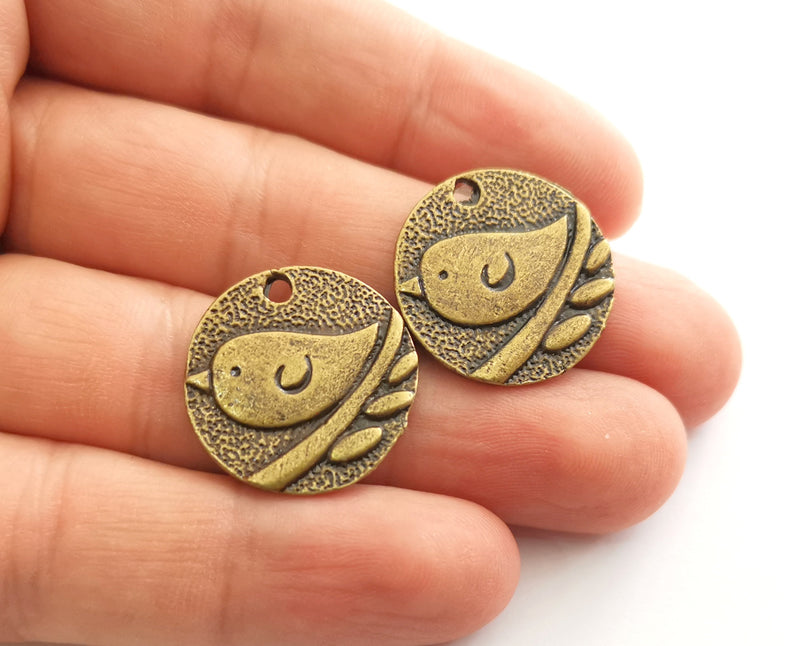 4 Antique Bronze  Bird, Branch Charms Antique Bronze Plated Charms (23mm) G18617