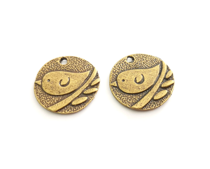 4 Antique Bronze  Bird, Branch Charms Antique Bronze Plated Charms (23mm) G18617