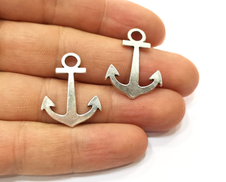 10 Anchor Charms Antique Silver Plated Charms (27x21mm) G18108