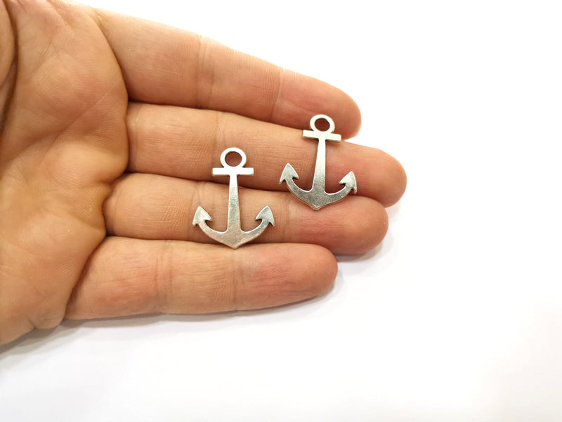 10 Anchor Charms Antique Silver Plated Charms (27x21mm) G18108