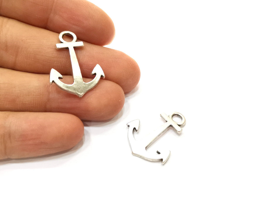 10 Anchor Charms Antique Silver Plated Charms (27x21mm) G18108