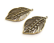 2 Leaf Charms Antique Bronze Plated Charms (58x33mm) G18619
