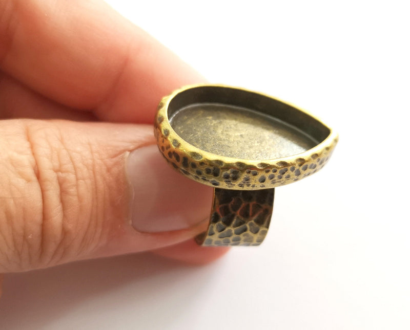 Bronze Ring Blank Setting Cabochon Base inlay Ring Back Mounting Adjustable Ring Base Bezel (26x18mm drop blank)Antique Bronze Plated G18622