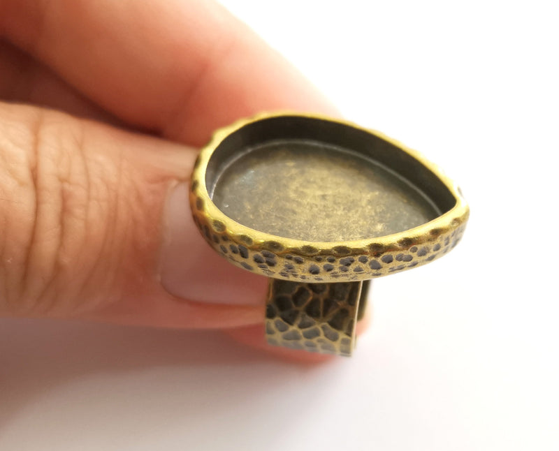 Bronze Ring Blank Setting Cabochon Base inlay Ring Back Mounting Adjustable Ring Base Bezel (26x18mm drop blank)Antique Bronze Plated G18622