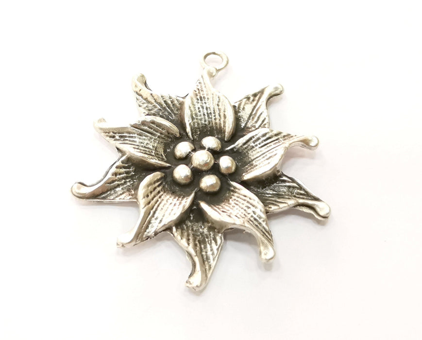 2 Lily Charms Antique Silver Plated Charms (49x44mm)  G18112