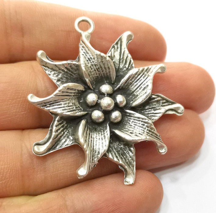 2 Lily Charms Antique Silver Plated Charms (49x44mm)  G18112