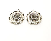 2 Flower Charms Antique Silver Plated Charms (24mm)  G18114