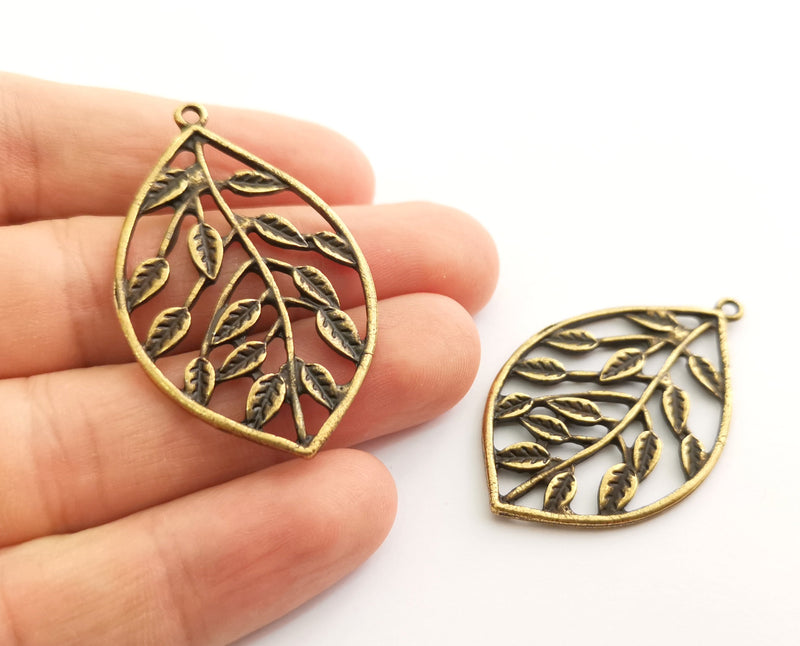 2 Leaf Charms Antique Bronze Plated Charms (49x30mm)  G18626