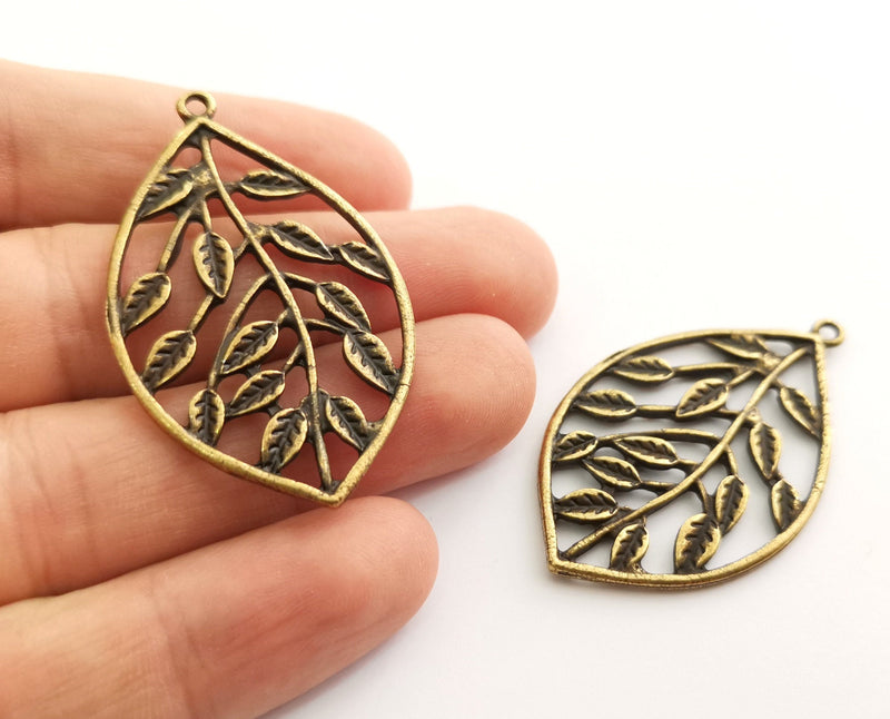 2 Leaf Charms Antique Bronze Plated Charms (49x30mm)  G18626