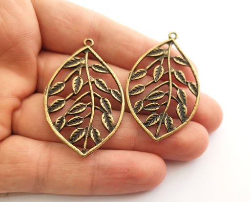 2 Leaf Charms Antique Bronze Plated Charms (49x30mm)  G18626