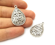 4 Teardrop Charms Antique Silver Plated Charms (33x22mm)  G18118