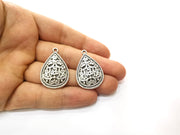 4 Teardrop Charms Antique Silver Plated Charms (33x22mm)  G18118