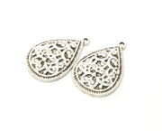 4 Teardrop Charms Antique Silver Plated Charms (33x22mm)  G18118