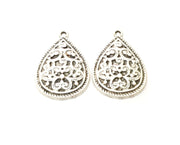 4 Teardrop Charms Antique Silver Plated Charms (33x22mm)  G18118