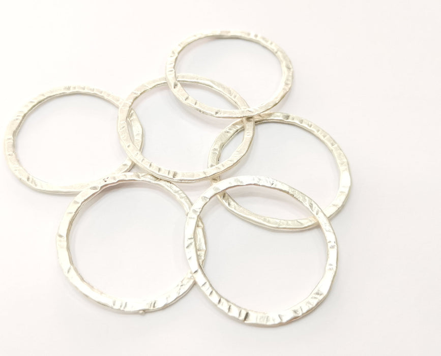 10 Hammered Circle Findings Antique Silver Plated Circle (30 mm)  G18119