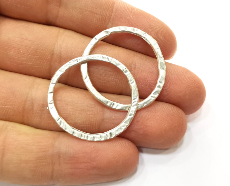 10 Hammered Circle Findings Antique Silver Plated Circle (30 mm)  G18119