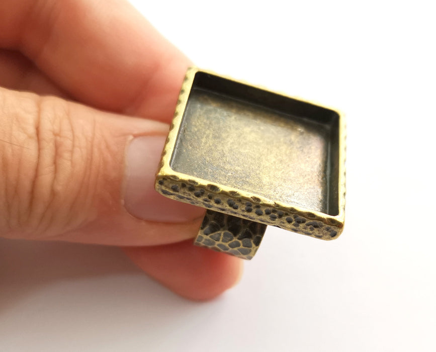 Ring Blank Setting Hammered Ring Base Bezel inlay Ring Backs Glass Cabochon Mounting Adjustable Antique Bronze Plated Ring (25x25mm ) G18628