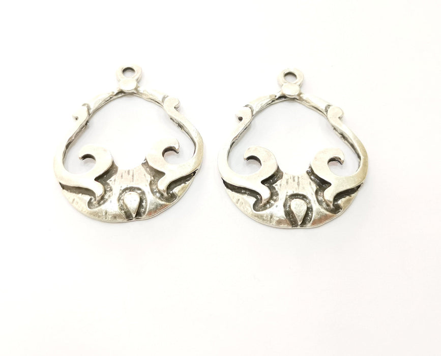 2 Silver Charms Antique Silver Plated Charms (41x32mm)  G18120