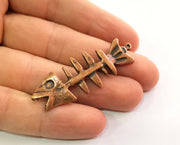 2 Copper Fish bone Charms Antique Copper Plated Charms (52x19mm) G18633
