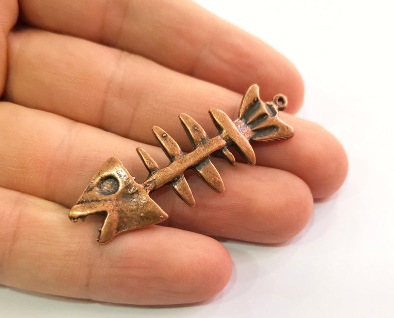 2 Copper Fish bone Charms Antique Copper Plated Charms (52x19mm) G18633