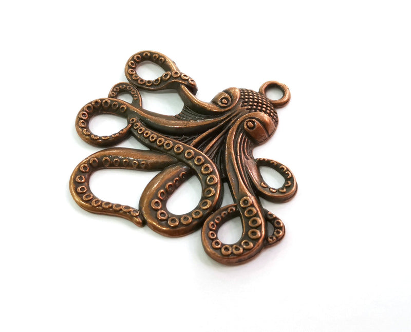 2 Octopus Charms Antique Copper Plated Charms (54x56mm)  G18634