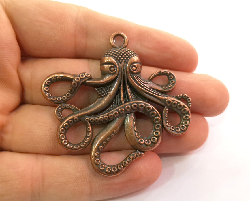 2 Octopus Charms Antique Copper Plated Charms (54x56mm)  G18634