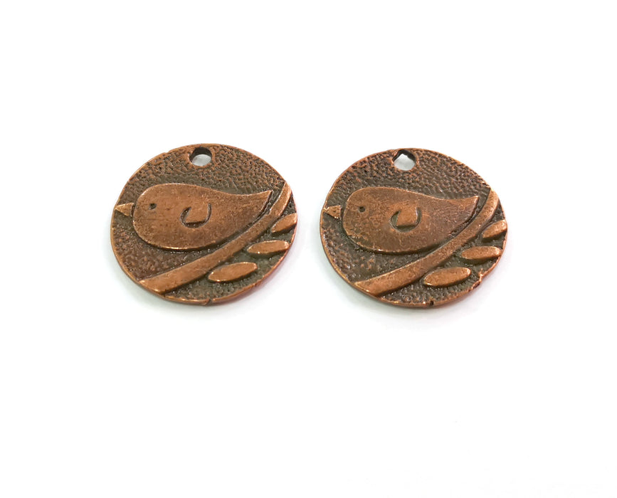 4  Copper Bird, Branch Charms Antique Copper Plated Charms (23mm) G18638