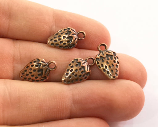 10 Strawberry Charms Antique Copper Plated Charms (16x9mm) G18641
