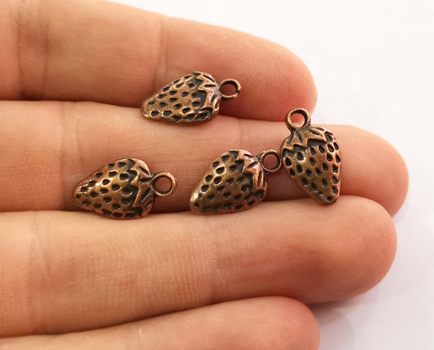 10 Strawberry Charms Antique Copper Plated Charms (16x9mm) G18641