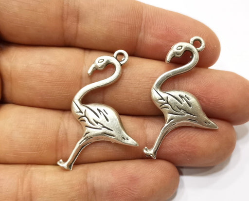 4 Flamingo Charms Antique Silver Plated Charms (39x24mm)  G18124