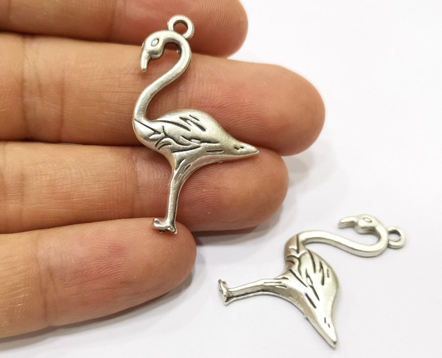 4 Flamingo Charms Antique Silver Plated Charms (39x24mm)  G18124