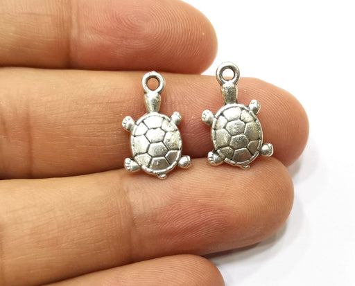 10 Sea Turtle Charms Antique Silver Plated Charms (18x11mm)  G18128