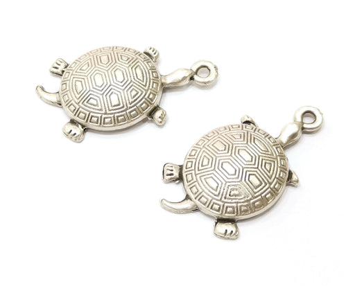 4 Turtle Charms Antique Silver Plated Charms (35x18mm)  G18130