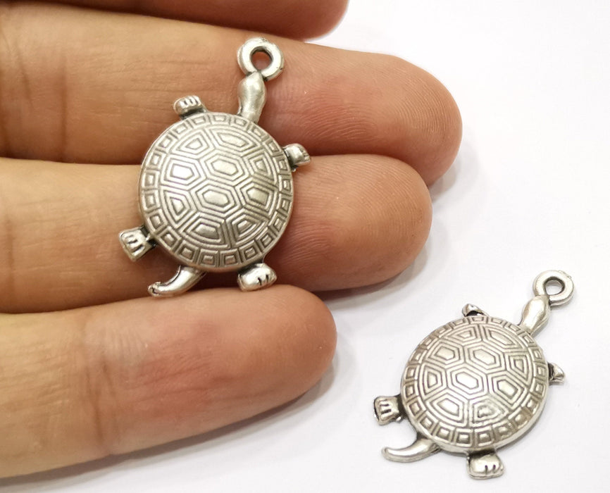 4 Turtle Charms Antique Silver Plated Charms (35x18mm)  G18130