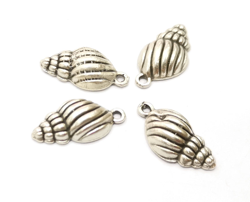 4 Conch Sea Shell Charms Antique Silver Plated Charms (24x13mm)  G18131