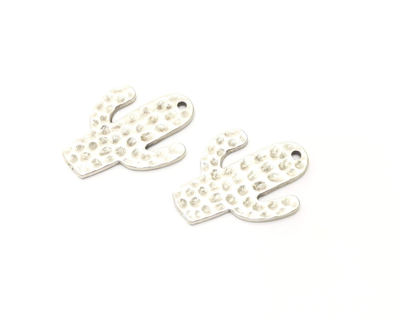 4 Hammered Cactus Charms Antique Silver Plated Charms (29x20mm)  G18137