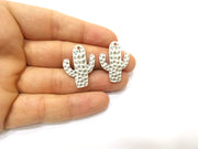 4 Hammered Cactus Charms Antique Silver Plated Charms (29x20mm)  G18137