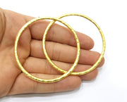 2 Large Circle Hammered Circle Gold Plated Circle Findings  (67mm)  G18140