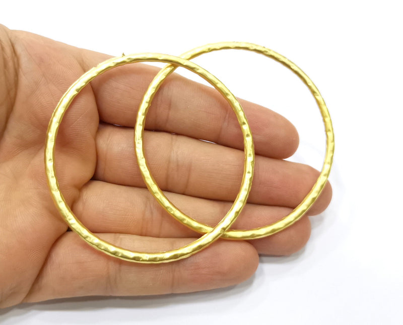 2 Large Circle Hammered Circle Gold Plated Circle Findings  (67mm)  G18140