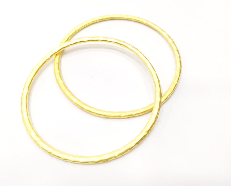 2 Large Circle Hammered Circle Gold Plated Circle Findings  (67mm)  G18140