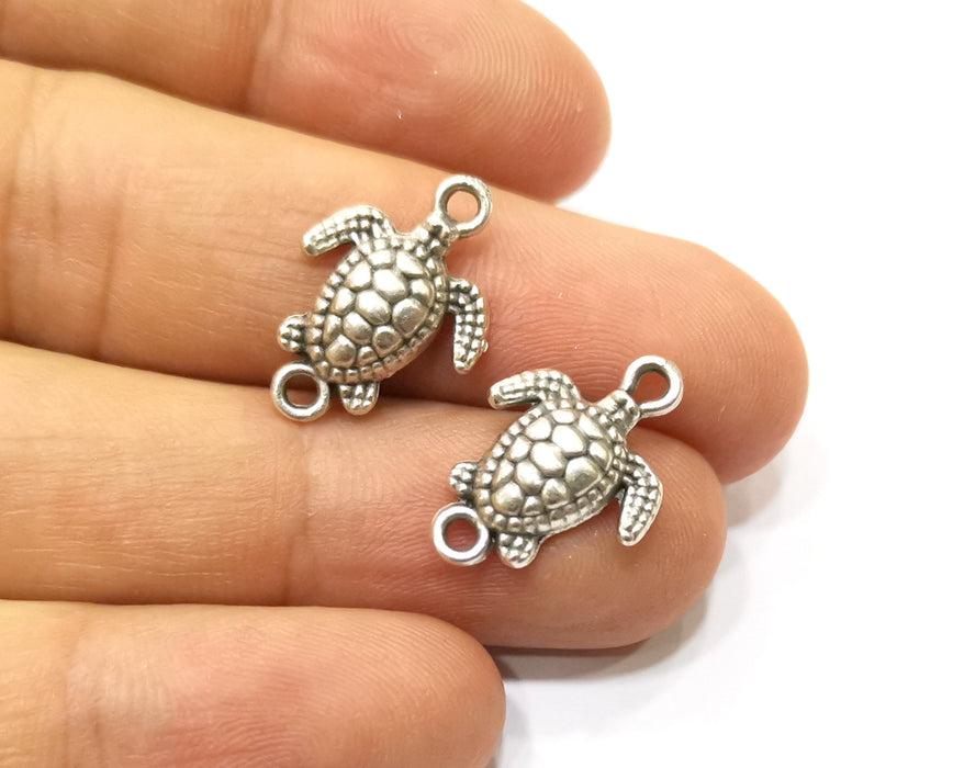 10 Sea Turtle Charms Connector Antique Silver Plated Charms (20x14mm)  G18142