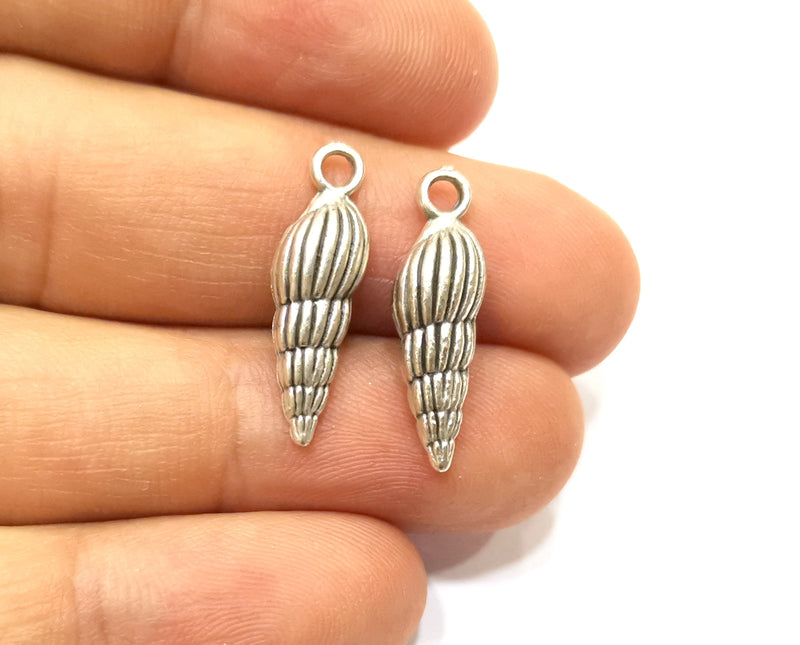 10 Sea Shell Charms Antique Silver Plated Charms (24x7mm)  G18143