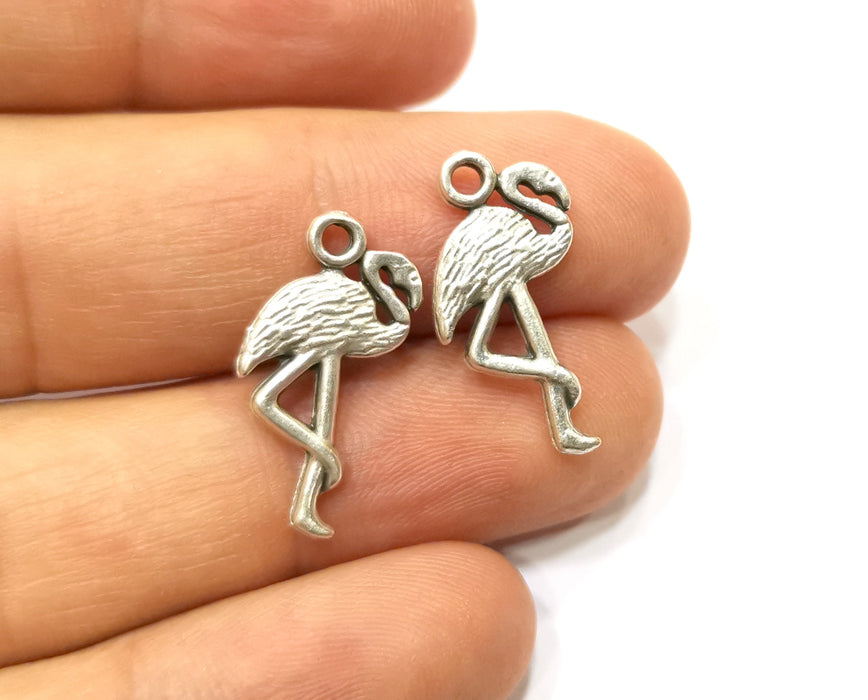 10 Flamingo Charms Antique Silver Plated Charms (23x12mm)  G18145